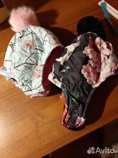 Шапка для девочки на полкладке с варежками