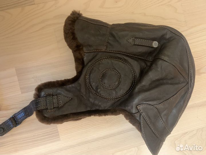 Шлем зимний кожаный с натуральным мехом