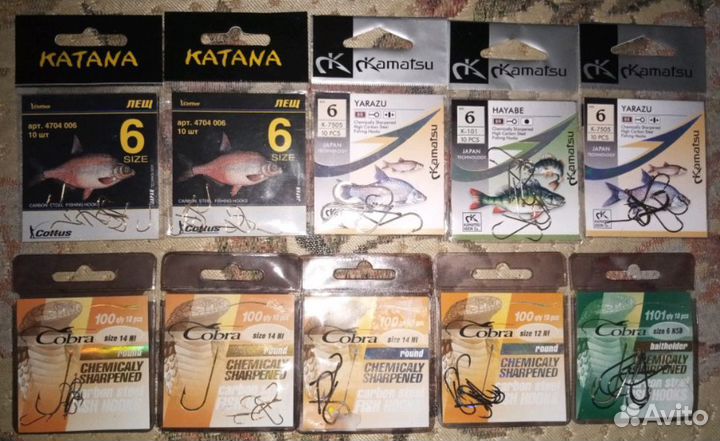 Крючки, вертлюги, поводки, леска