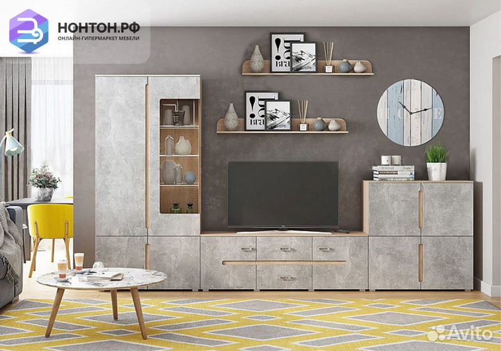 Гостиная Ким №1 бетон темный / дуб сонома