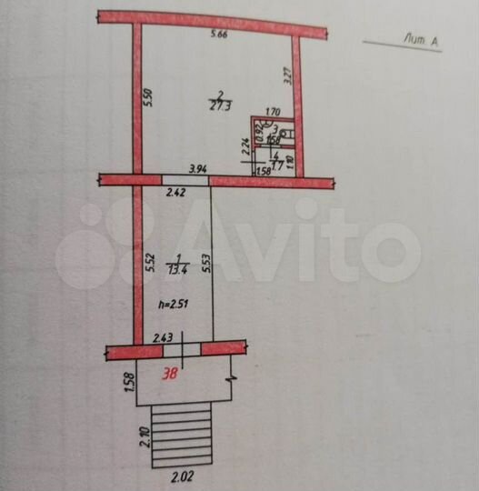 Помещение (офис, магазин, услуги), 43.8 м²