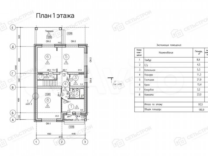 Коттедж 189 м² на участке 1 сот.