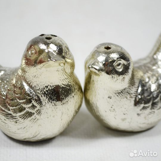 Винтаж Комплект соль перец серебрение птички