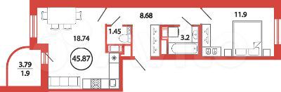 1-к. квартира, 45,9 м², 6/12 эт.