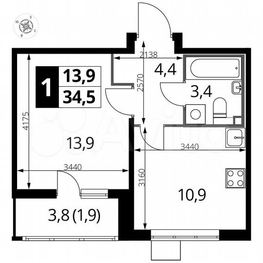 1-к. квартира, 34,5 м², 20/22 эт.