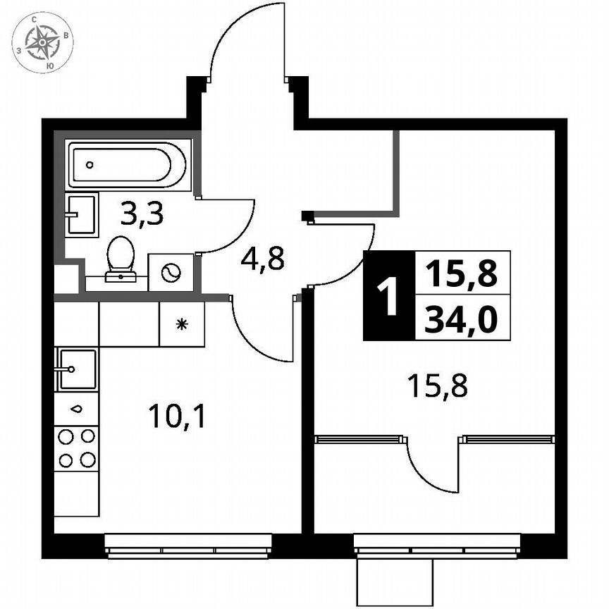 1-к. квартира, 34 м², 8/8 эт.