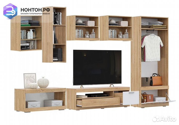 Стенка Аванта №2 белый глянец / дуб сонома