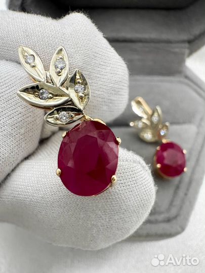 Золотые серьги с бриллиантами, рубин 585 / 5.7 гр