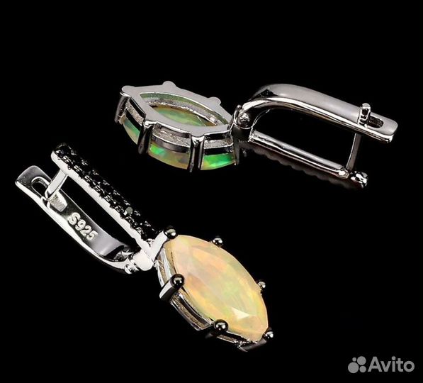 Бронь Серебряные серьги с опалами и шпинелью