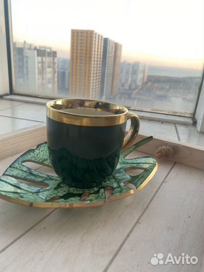 Новый комплект вазочка подставка монстера и кружка