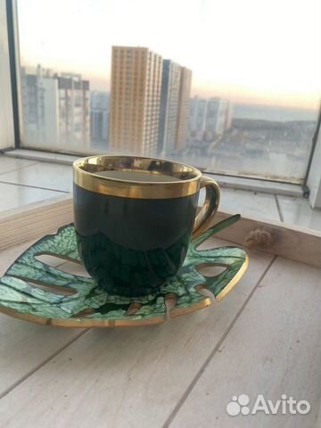 Новый комплект вазочка подставка монстера и кружка