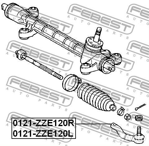Наконечник рулевой правый febest 0121zze120r для а/м toyota corolla e120