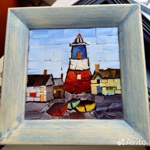 Картина. Панно из мозаики «Маяк». Витражное стекло