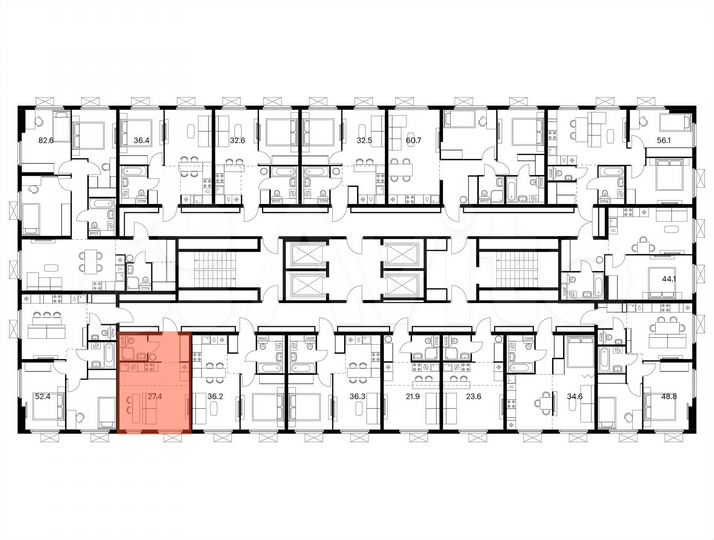 Квартира-студия, 27,4 м², 14/25 эт.