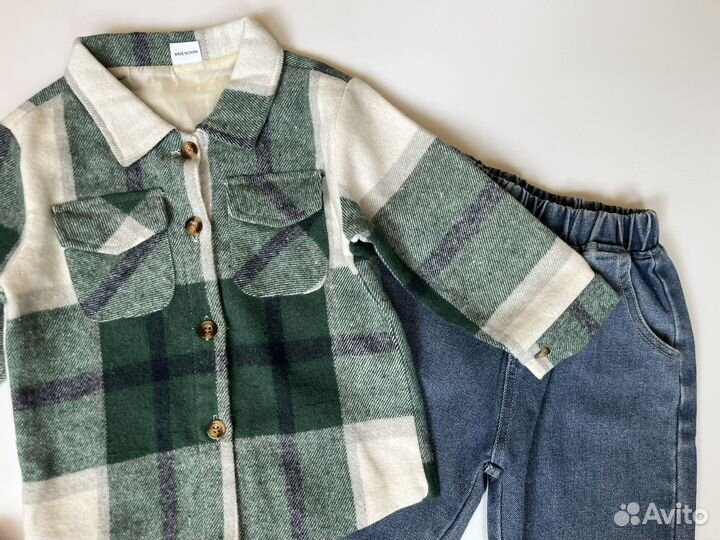 Рубашка теплая в клетку для мальчика 98 104 110