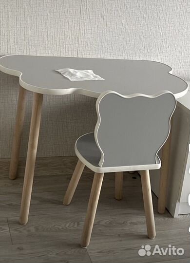 Новый Детский стол и стул мишка серого цвета