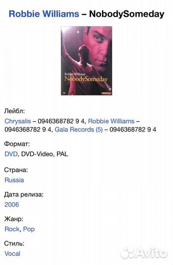 Robbie Williams - NobodySomeday DVD Rus