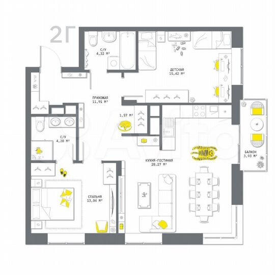 2-к. квартира, 82,7 м², 6/25 эт.