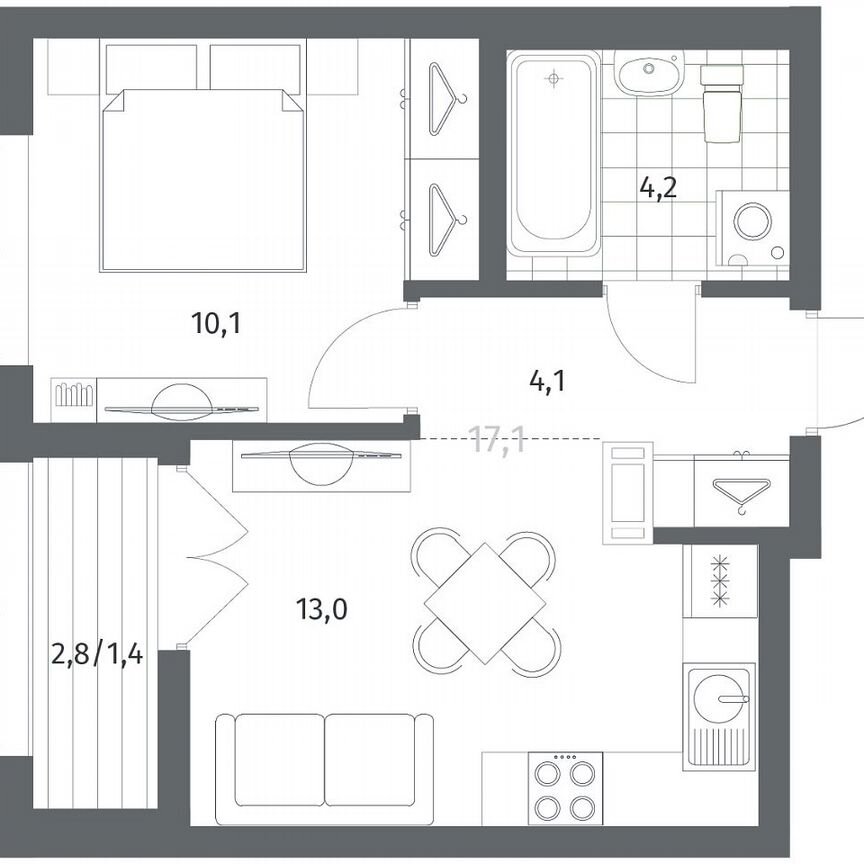 1-к. квартира, 32,9 м², 3/12 эт.