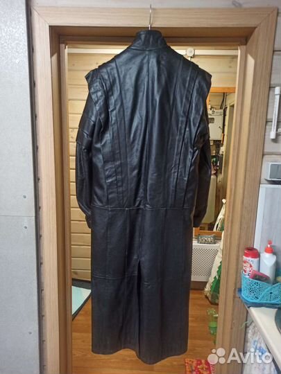 Кожаный плащ мужской длинный