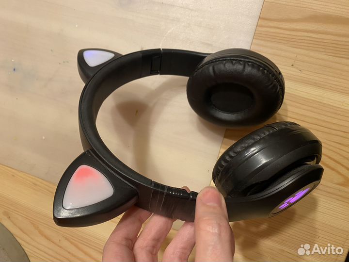 Наушники кошечки с ушками светящиеся беспроводные
