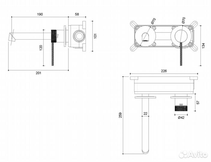 Смеситель для раковины Rim vbfw-2RM1MB встраиваем