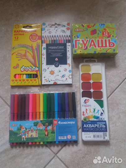 Фломастеры,карандаши,акварель,гуашь
