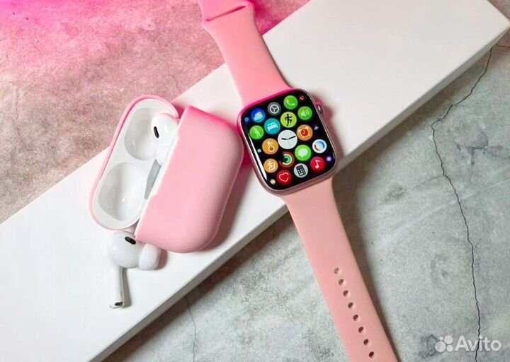 Новые Apple watch 8 + AirPods Pro 2 (Розовые)