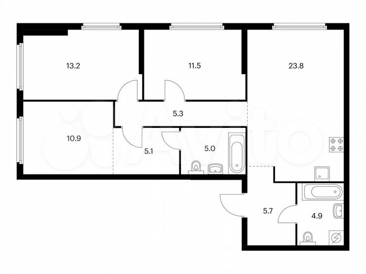 3-к. квартира, 85,4 м², 21/32 эт.