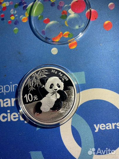 Панда. Серебро 10 юаней 2020 года