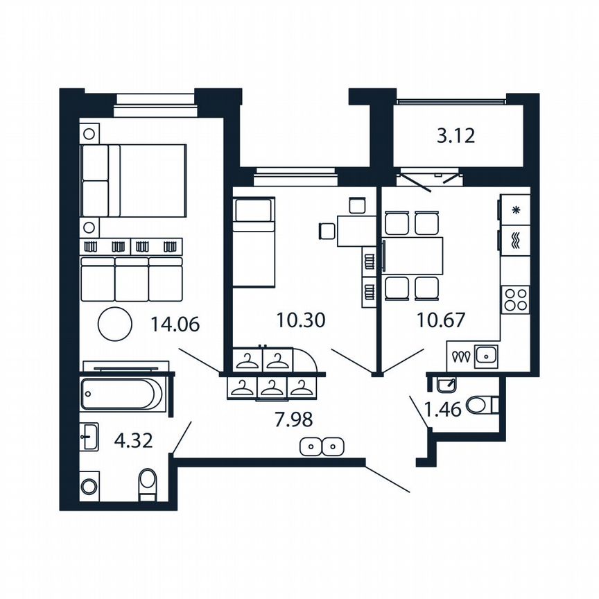 2-к. квартира, 50,4 м², 11/12 эт.