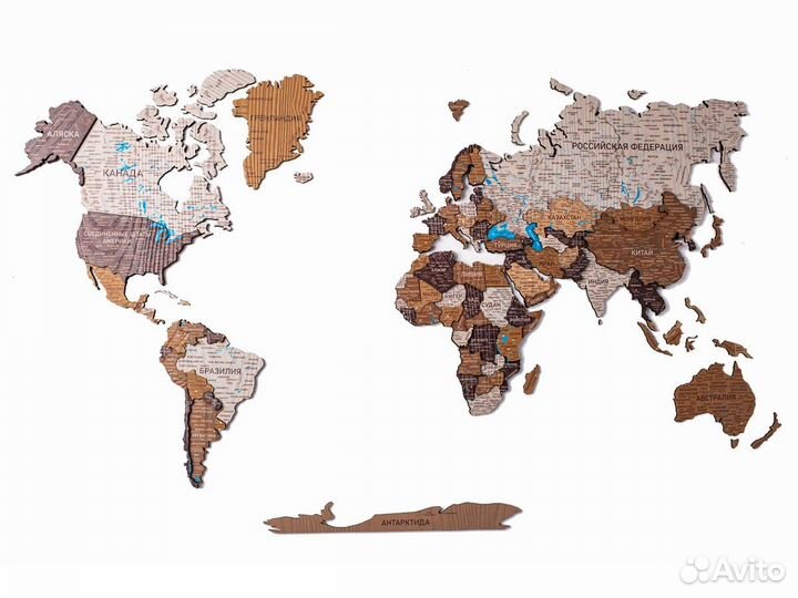 Деревянная карта мира 3D настенная, Стерлитамак