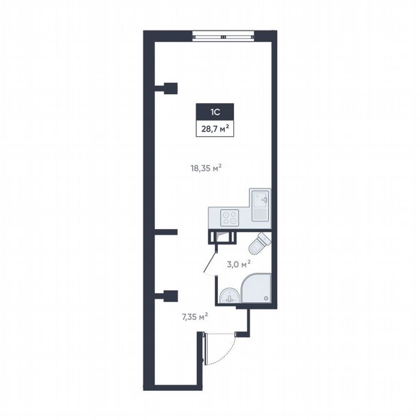 Квартира-студия, 28,7 м², 12/18 эт.