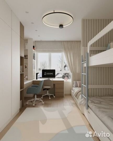 Рабочая зона у окна для двоих детей