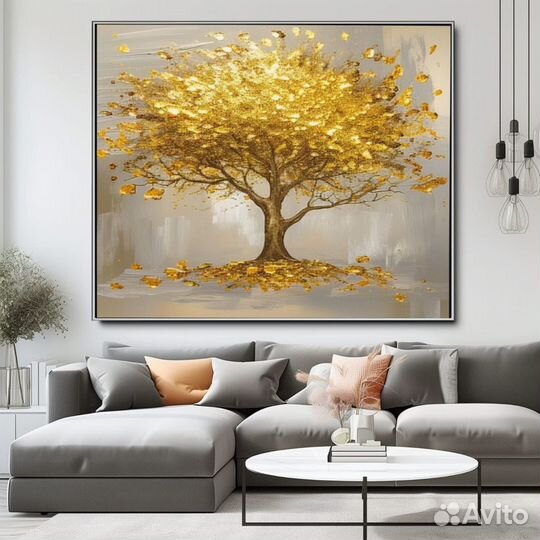 Текстурная картина маслом Дерево в золоте Премиум