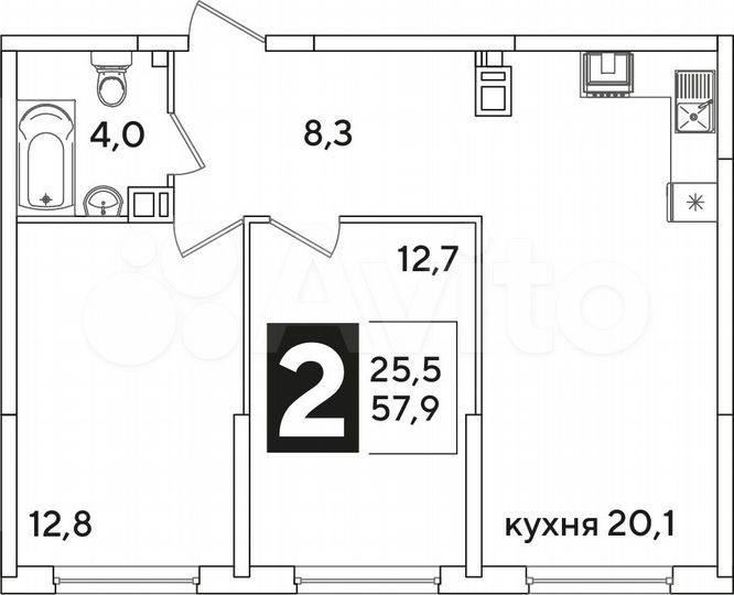 2-к. квартира, 57,9 м², 8/16 эт.