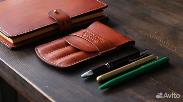 Кожаный футляр для ручек (ручная работа)