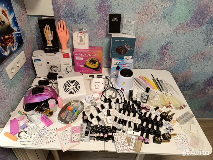 Все для маникюра, лампа, фрезер, гель лаки,стразы