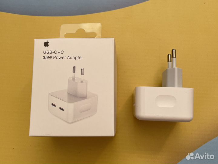 Блок зарядки USB C + C на 2 кабеля 35W