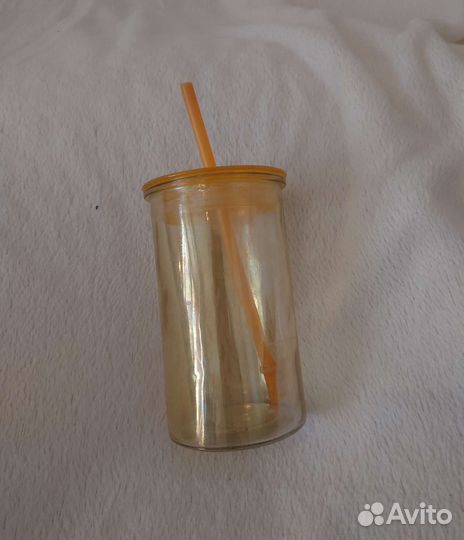 Стакан стеклянный с трубочкой