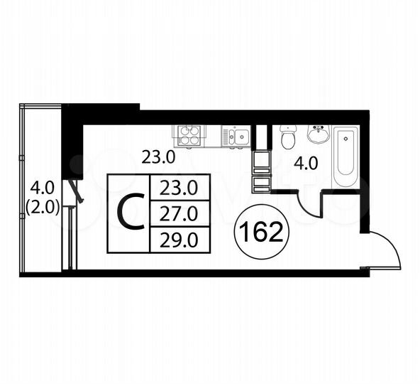 Квартира-студия, 29 м², 7/12 эт.