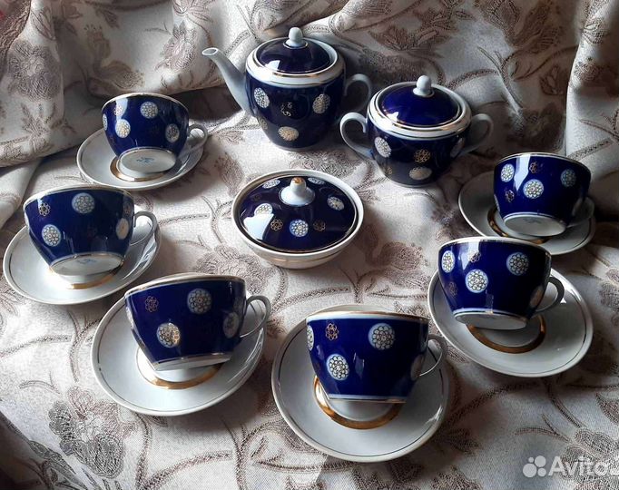 Чайный сервиз кобальт с золотом СССР Полонне