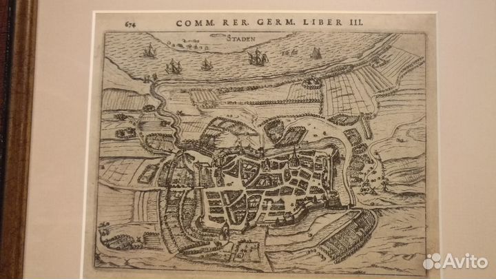 Старинная карта гравюра В раме размер по раме 38Х4