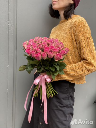 Букет 51шт розовые Розы Кения 35-40см