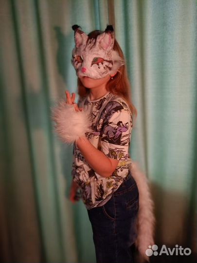 Маска для квадробики кошка белая с хвостом