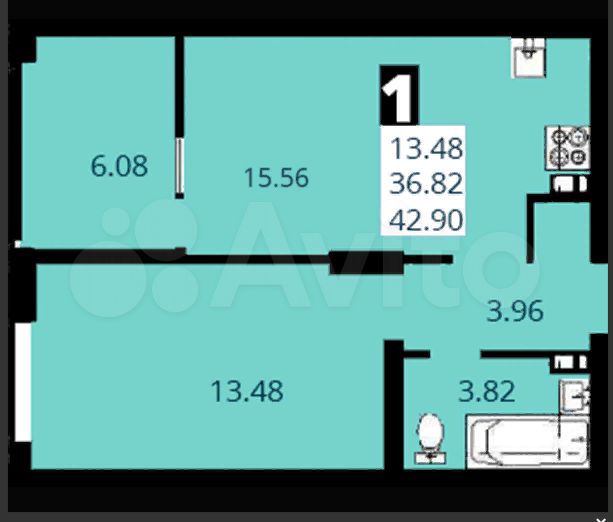 1-к. квартира, 43 м², 2/24 эт.