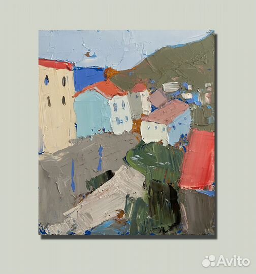 Картина маслом на холсте городской пейзаж этюд
