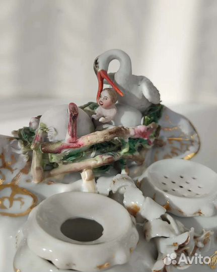 Антикварный фарфоровый чернильный прибор