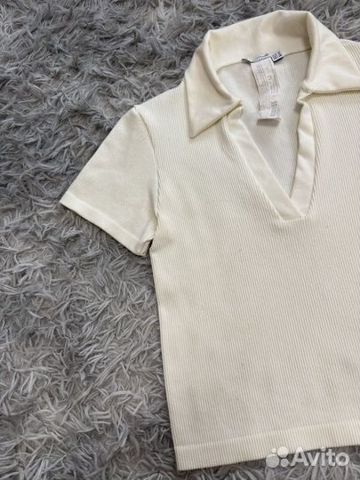 Поло топ в рубчик s m stradivarius