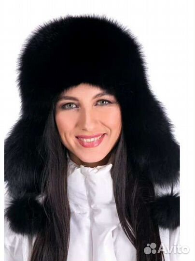 Шапка ушанка женская с мехом песца черная